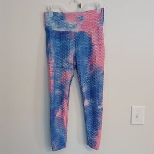 Pink and Blue Tie-Dye Textured Leggings